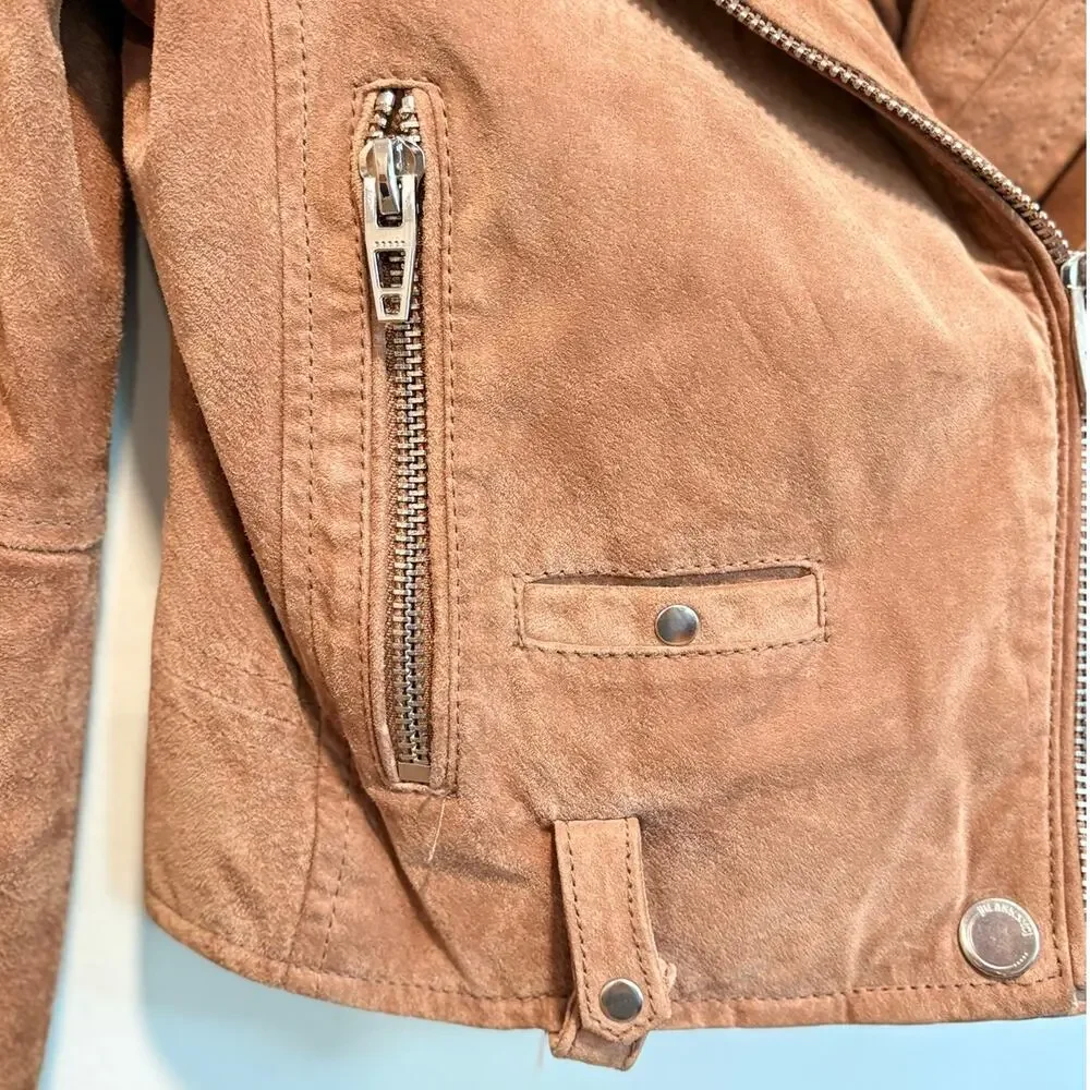 BlankNYC Genuine Suede Leather Moto Jacket XS Camel Tan Cropped Biker Motorcycle - Picture 4 of 6
